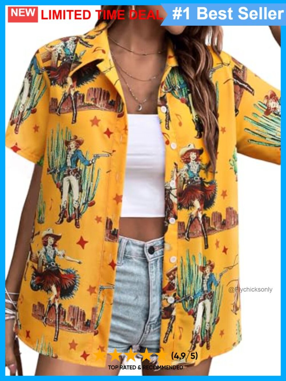 Western Cowgirl Button Down Short Sleeve Hawaiian Shirt Top